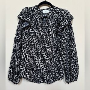 FRNCH Black and White Ruffled Blouse